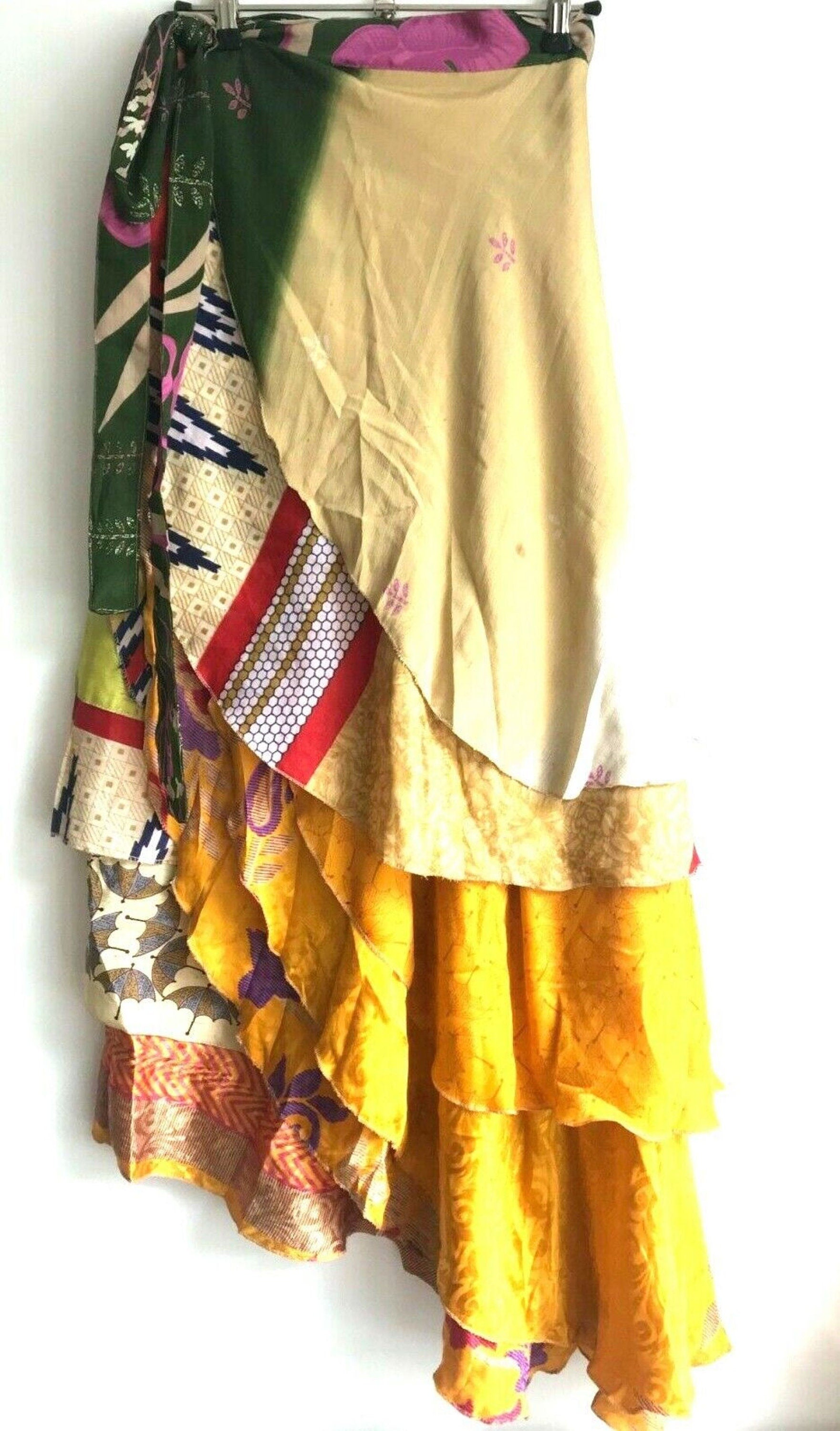 Layered Wrap Skirt Boho Hippy Festival style Sari Silk Maxi long R Festival Stall LTD