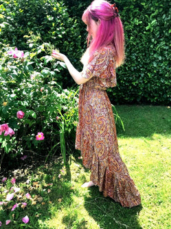 Festival Stall LTD Boho festival Clothing Maxi Dress Long Boho hippy pixie Festival 100% SILK summer PINK RED UK 8 - 14