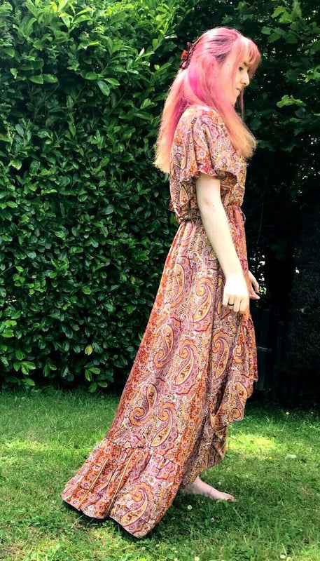 Festival Stall LTD Boho festival Clothing Maxi Dress Long Boho hippy pixie Festival 100% SILK summer PINK RED UK 8 - 14