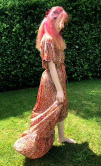 Festival Stall LTD Boho festival Clothing Maxi Dress Long Boho hippy pixie Festival 100% SILK summer PINK RED UK 8 - 14