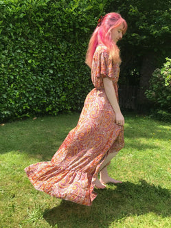 Festival Stall LTD Boho festival Clothing Maxi Dress Long Boho hippy pixie Festival 100% SILK summer PINK RED UK 8 - 14