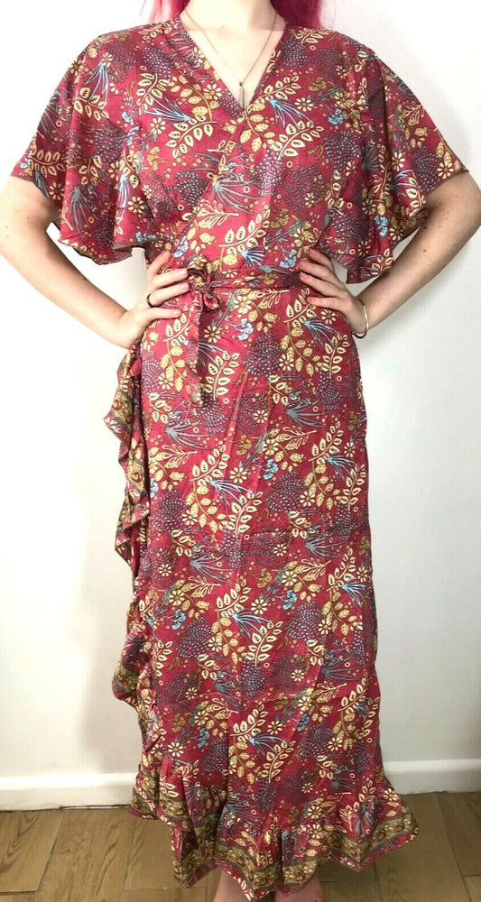 Festival Stall LTD Boho festival Clothing Wrap Dress boho hippy Festival SILK Dusky PINK party wedding outfit One Sz 8 - 14