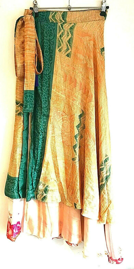 Wrap Skirt Boho hippy Festival Sari Silk maxi long retro UK 8 10 12 14 16 18