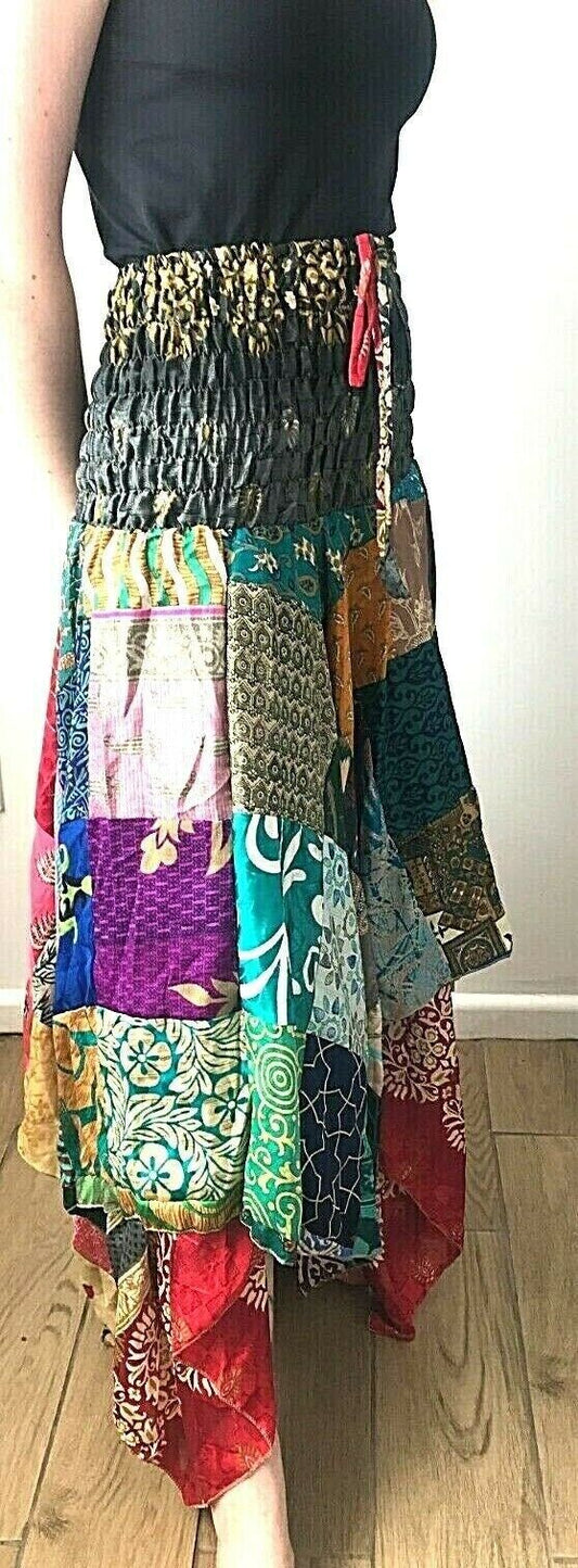 Festival Stall LTD Boho festival Clothing Patchwork SKIRT Dress long boho hippie Festival pixie gypsy summer sun one size