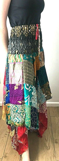 Patchwork SKIRT Dress long boho hippie Festival pixie gypsy summer sun one size