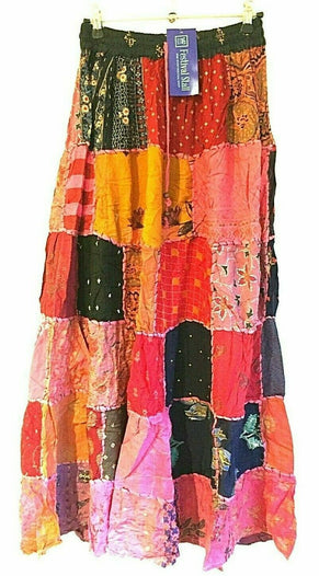 Festival Stall LTD Boho festival Clothing LONG PATCHWORK SKIRT Boho hippie Festival Vintage retro maxi One Size 8 - 18