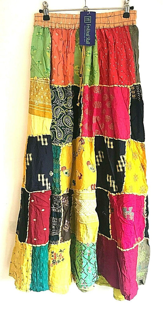 Festival Stall LTD Boho festival Clothing LONG PATCHWORK SKIRT Boho hippie Festival Vintage retro maxi One Size 8 - 18