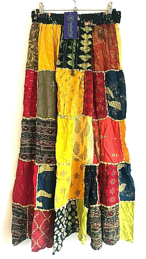 Festival Stall LTD Boho festival Clothing LONG PATCHWORK SKIRT Boho hippie Festival Vintage retro maxi One Size 8 - 18