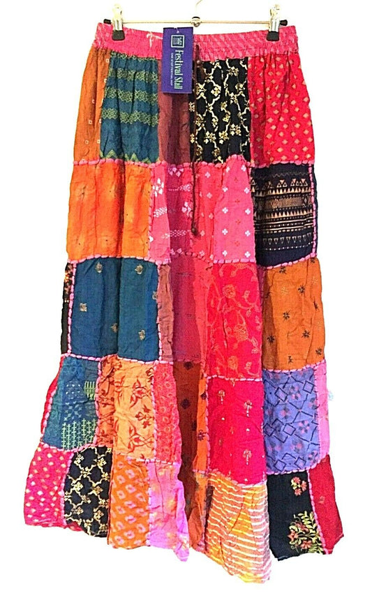 Festival Stall LTD Boho festival Clothing LONG PATCHWORK SKIRT Boho hippie Festival Vintage retro maxi One Size 8 - 18