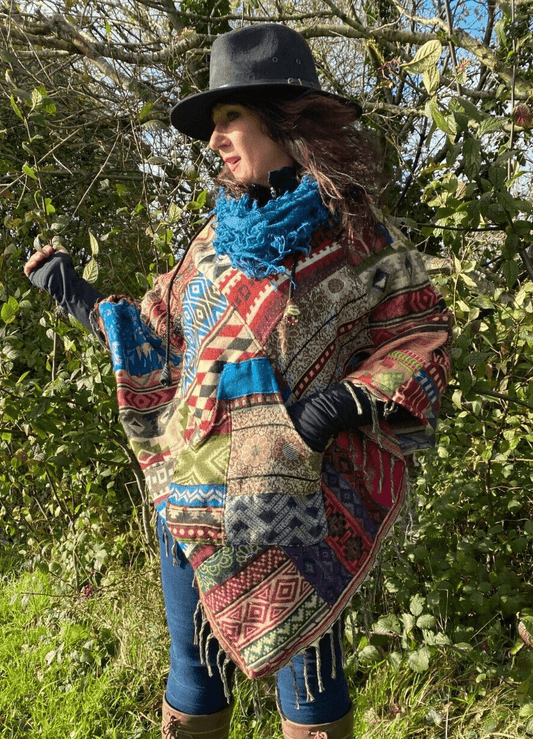 Festival Stall LTD Boho festival Clothing UNIQUE Handmade Poncho patchwork Warm Winter Wrap Cape Shawl Hoodie Jacket gift