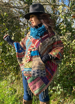 UNIQUE Handmade Poncho patchwork Warm Winter Wrap Cape Shawl Hoodie Jacket gift