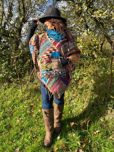 Festival Stall LTD Boho festival Clothing UNIQUE Handmade Poncho patchwork Warm Winter Wrap Cape Shawl Hoodie Jacket gift