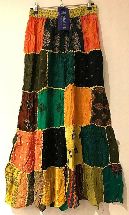 Festival Stall LTD Boho festival Clothing LONG PATCHWORK SKIRT Boho hippie Festival Vintage retro maxi One Size 8 - 18