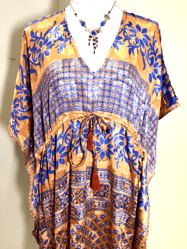 Festival Stall LTD Boho festival Clothing Tunic DRESS Top Blouse Kaftan Boho Hippy Festival Sari Silk Cover up UK 8 - 18