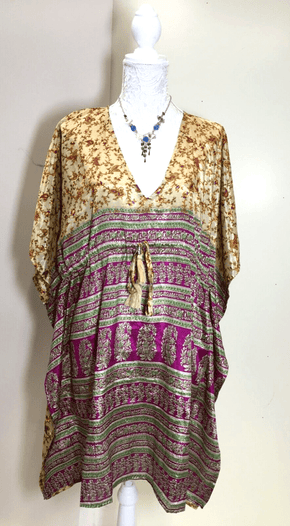 Festival Stall LTD Boho festival Clothing Festival Tunic Dress Top Blouse Kaftan Boho Hippy Sari Silk Cover up UK 8 - 18