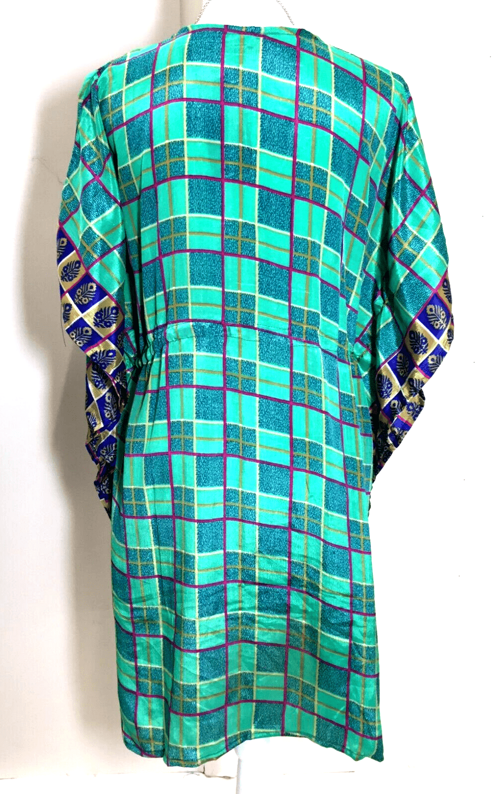 Festival Stall LTD Boho festival Clothing GREEN Tunic Dress Kaftan blouse Boho hippy festival Sari Silk Cover up UK 8 - 18