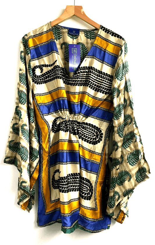 Festival Stall LTD Boho festival Clothing KAFTAN Boho Hippy Tunic Top Festival Sari Silk Blouse Cover up UK 10 12 14 16 18