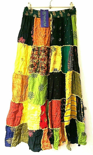 Festival Stall LTD Boho festival Clothing LONG PATCHWORK SKIRT Boho hippie Festival Vintage retro maxi One Size 8 - 18