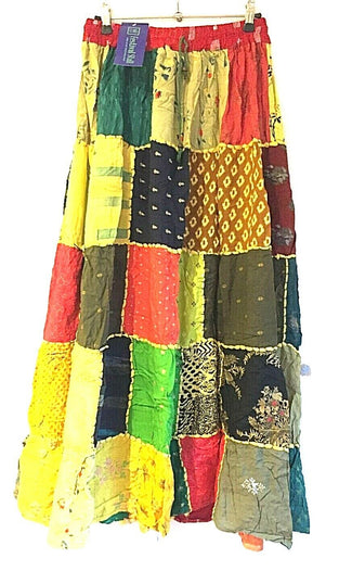 Festival Stall LTD Boho festival Clothing LONG PATCHWORK SKIRT MAXI Boho hippie Festival YellowVintage retro One Size 8 - 18