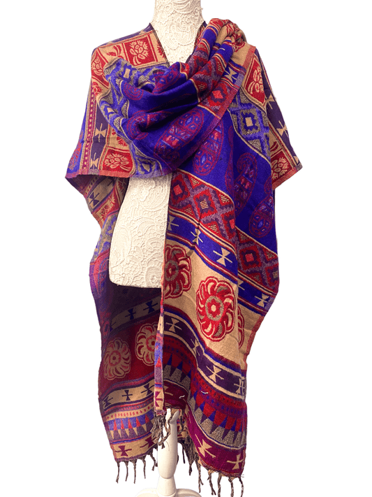 Festival Stall LTD Boho festival Clothing Shawl RED PURPLE blanket throw cape poncho nepalese yoga festival hippie boho