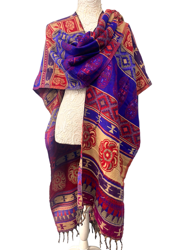 Shawl  RED PURPLE blanket throw cape poncho nepalese yoga festival hippie boho