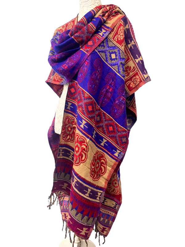 Shawl  RED PURPLE blanket throw cape poncho nepalese yoga festival hippie boho