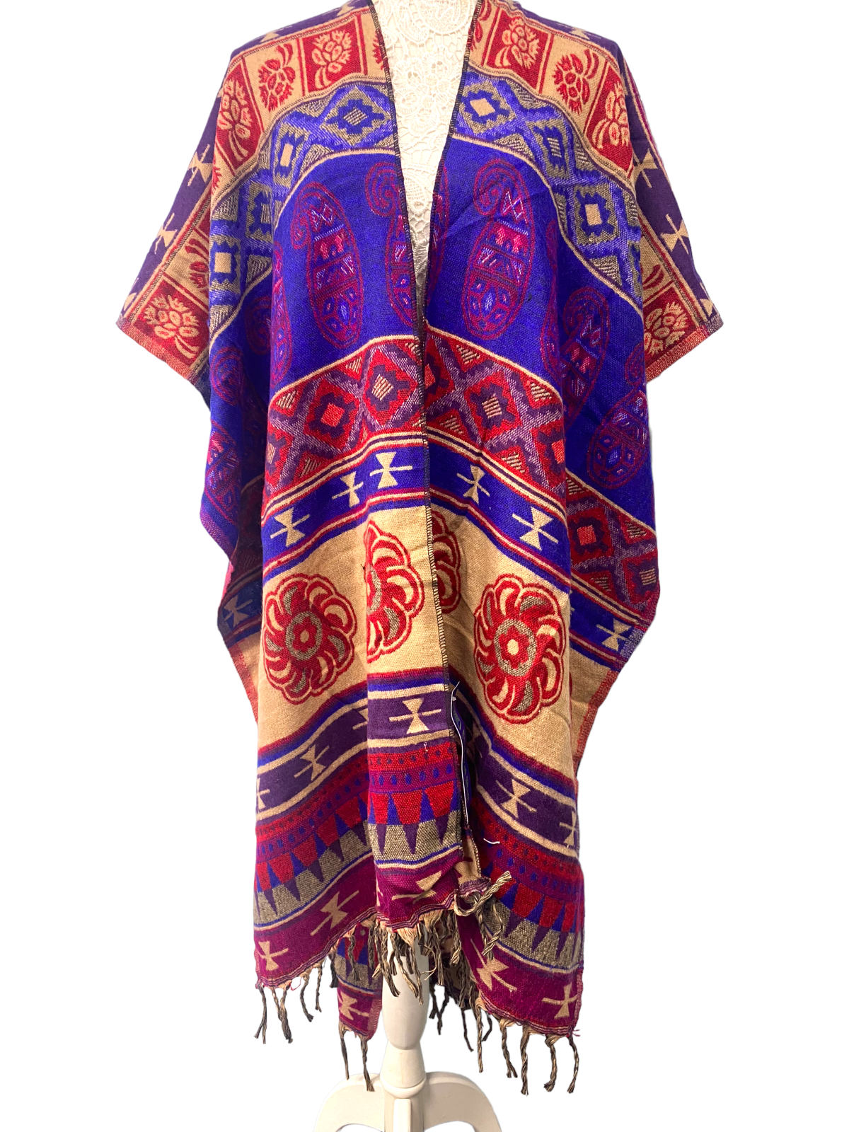 Shawl  RED PURPLE blanket throw cape poncho nepalese yoga festival hippie boho