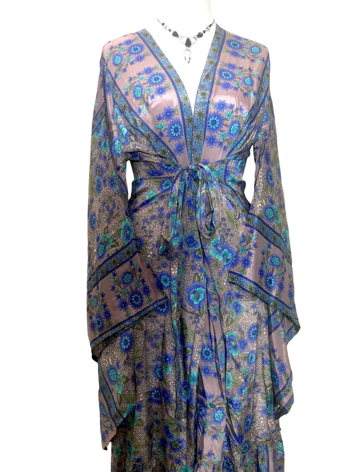 Festival Stall LTD Boho festival Clothing DRESS Boho hippie dusky pink & blue, silk, kimono, wrap, beach cover up, kaftan,