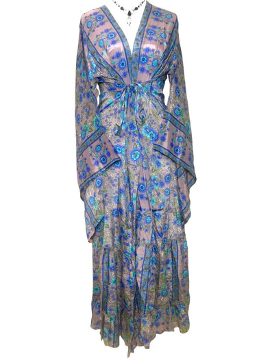 Festival Stall LTD Boho festival Clothing DRESS Boho hippie dusky pink & blue, silk, kimono, wrap, beach cover up, kaftan,