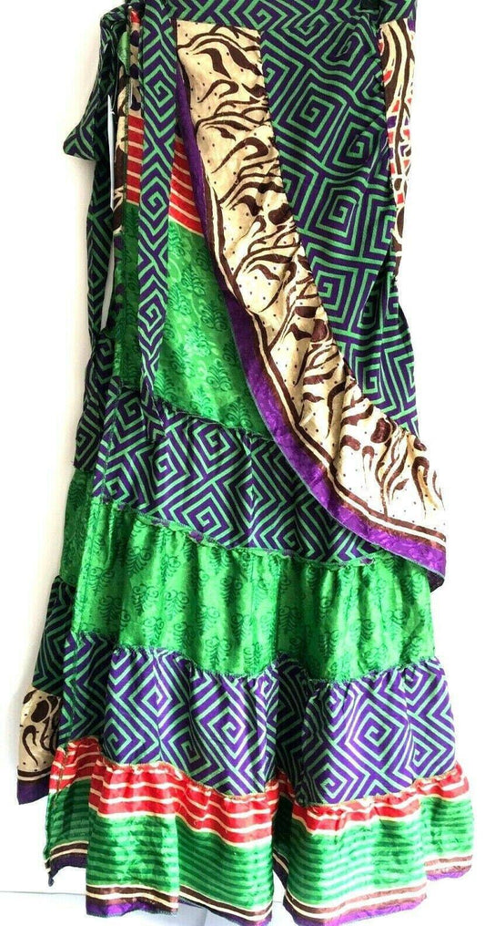 Wrap SKIRT long Frilled Maxi Boho hippy gypsy Festival Sari Silk One Size 8-18