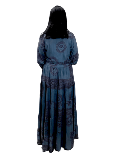 Festival Stall LTD Boho festival Clothing GREY long DRESS, Boho Hippy Festival style, red print UK 10 12 14 ONE SIZE