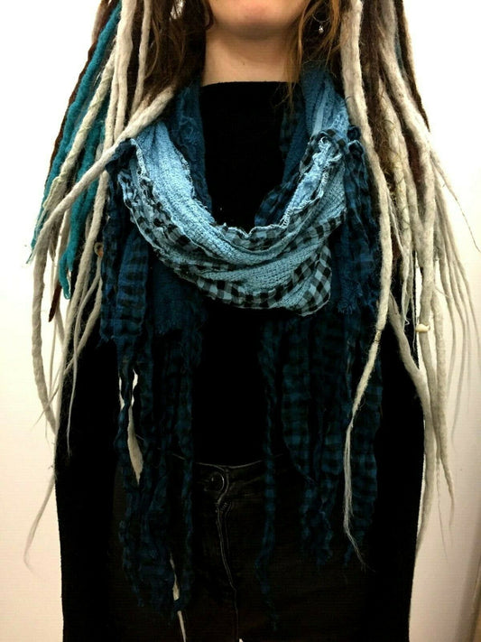 Festival Stall LTD Boho festival Clothing Scarf wrap Boho hippy goth BLUE dip dye long tassel LETTUCE OF LONDON gift