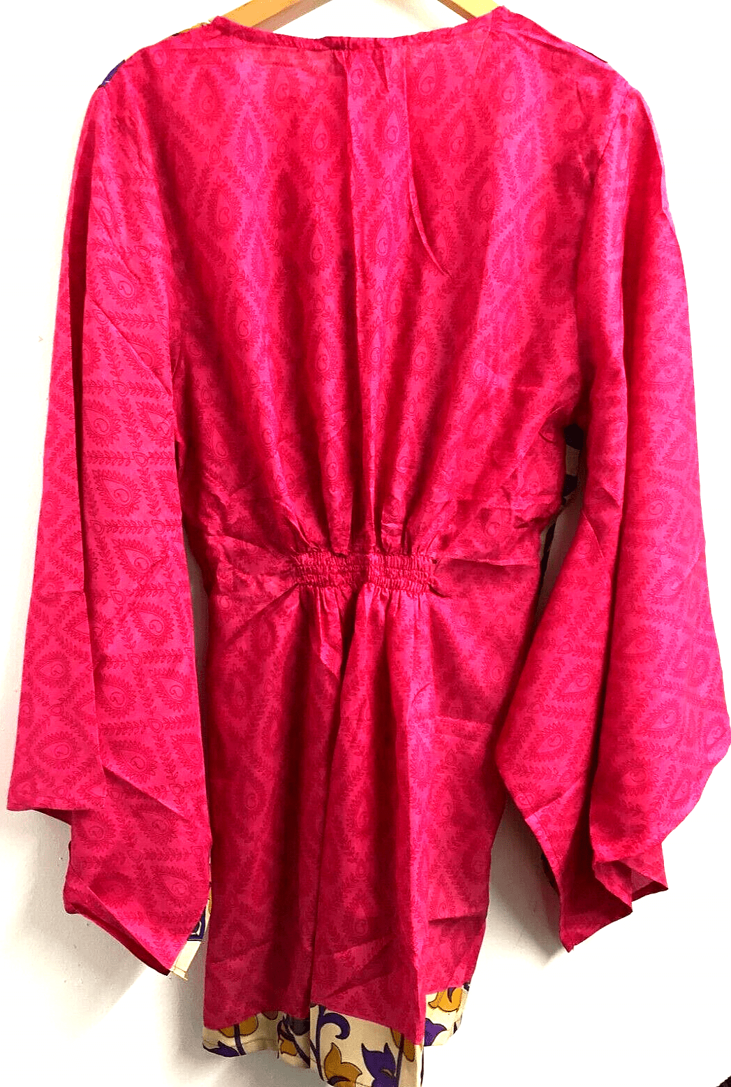 Festival Stall LTD Boho festival Clothing BLOUSE tunic top Boho Hippy Sari Silk PINK retro KAFTAN cover up ONE SIZE 8 - 18