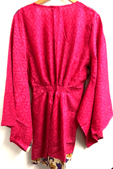 Festival Stall LTD Boho festival Clothing BLOUSE tunic top Boho Hippy Sari Silk PINK retro KAFTAN cover up ONE SIZE 8 - 18