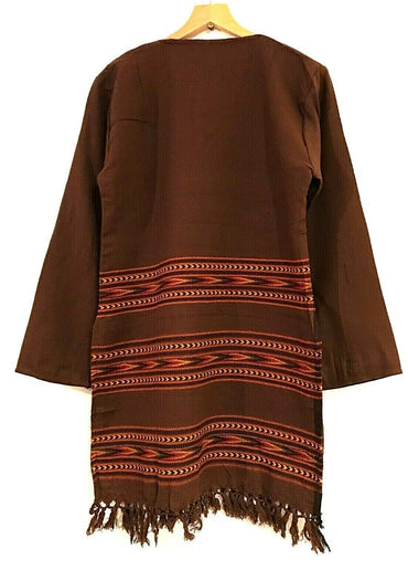 Festival Stall LTD Boho festival Clothing Long Tunic Top Boho Hippie Festival Winter Warm tassel long sleeve BROWN S M L