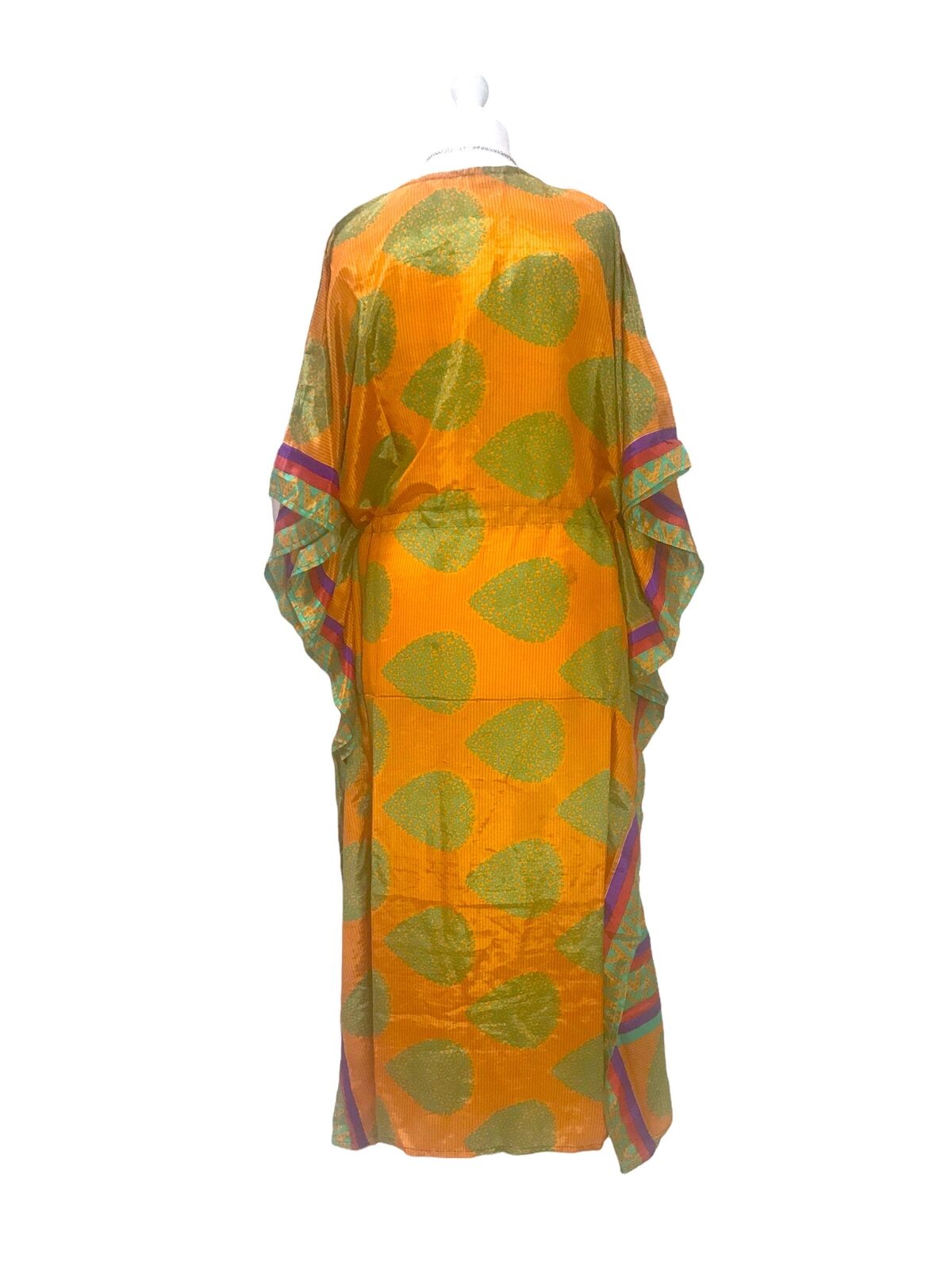 Festival Stall LTD Boho festival Clothing LONG KAFTAN DRESS Boho hippy festival Gold sari silk tunic cover up UK 8 - 18