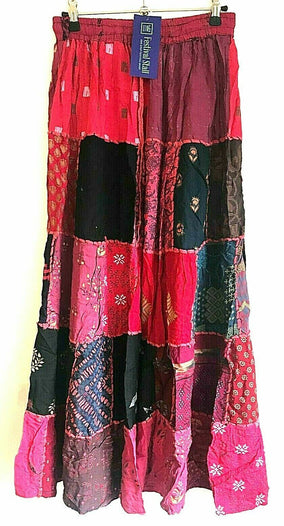 Festival Stall LTD Boho festival Clothing LONG PATCHWORK SKIRT MAXI Boho hippie Festival Red Vintage retro One Size 8 - 18