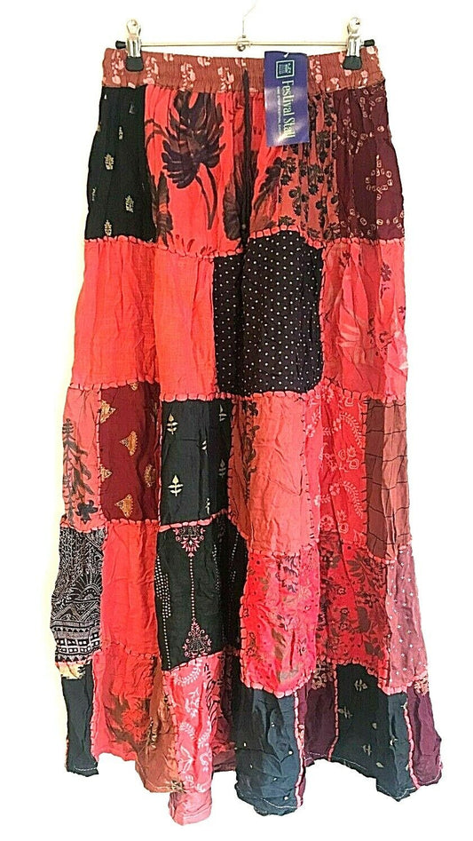 Festival Stall LTD Boho festival Clothing LONG PATCHWORK SKIRT MAXI Boho hippie Festival OrangeVintage retro One Size 8 - 18