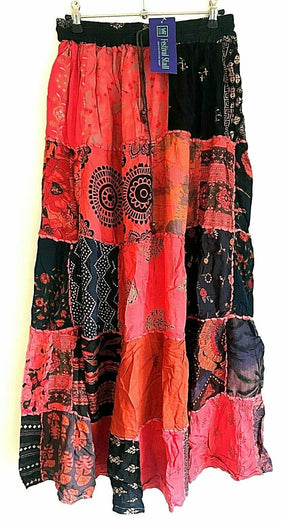 Festival Stall LTD Boho festival Clothing LONG PATCHWORK SKIRT MAXI Boho hippie Festival OrangeVintage retro One Size 8 - 18