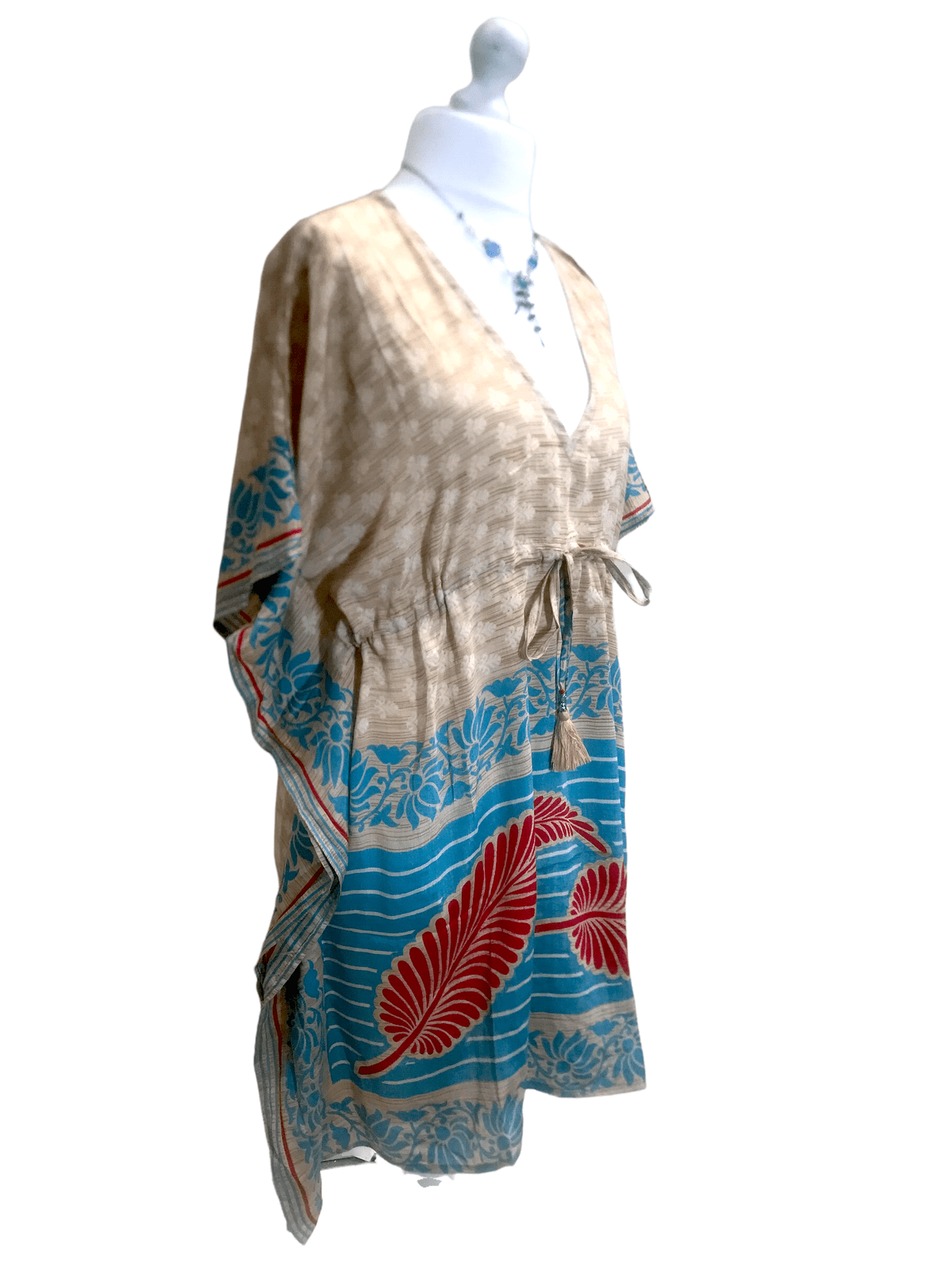 Festival Stall LTD Boho festival Clothing Tunic Kaftan Top short dress BLUE Boho hippy festival vintage Sari Silk UK 8 - 18