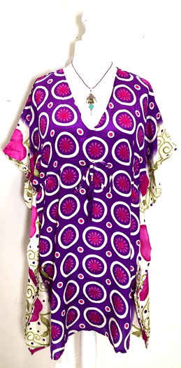 Festival Stall LTD Boho festival Clothing Tunic Kaftan Top short dress PURPLE Boho hippy festival vintage Sari Silk 8 - 18