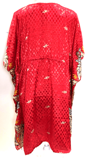 Festival Stall LTD Boho festival Clothing Kaftan Tunic Dress Top blouse RED Boho hippy festival Sari Silk Cover up 8 - 18