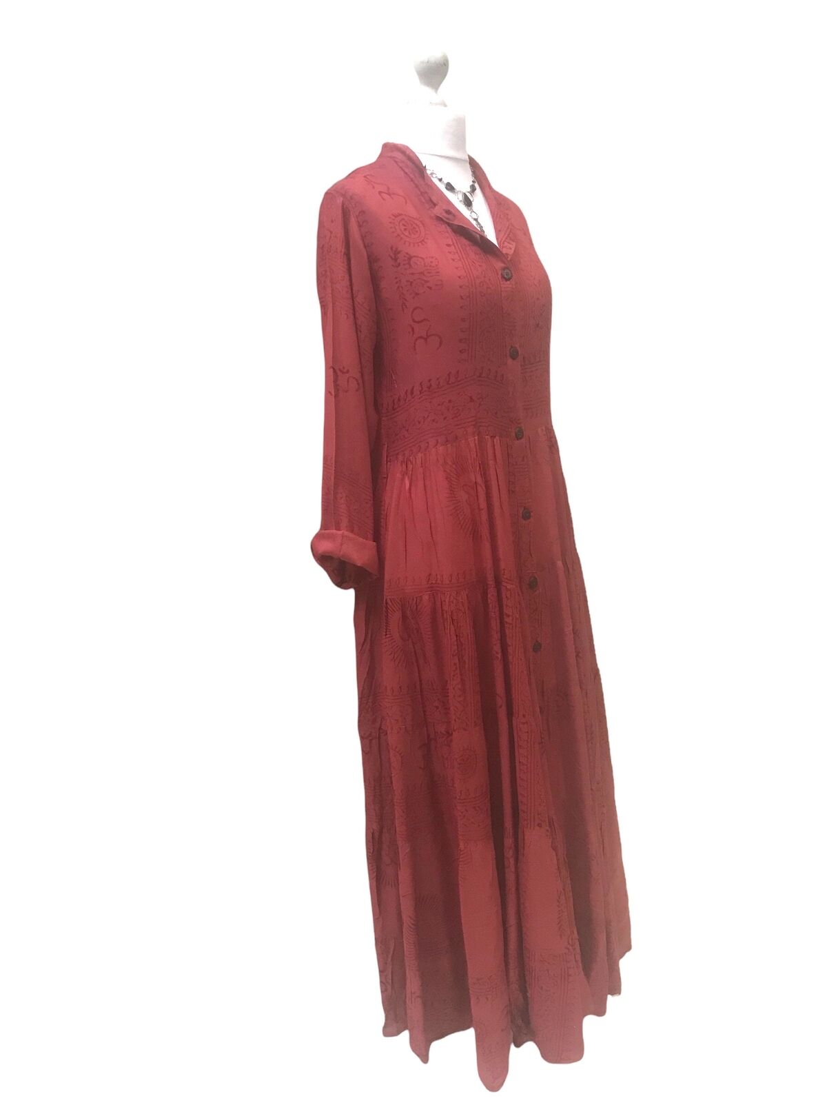 Festival Stall LTD Boho festival Clothing RED DRESS Long Boho hippy festival Om print Yoga button down maxi UK 8 10 12 14