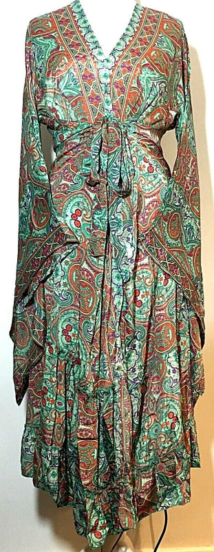 Festival Stall LTD Boho festival Clothing Boho hippie SILK Kimono Cover Up Wrap Long gown robe dress duster coat GREEN RED