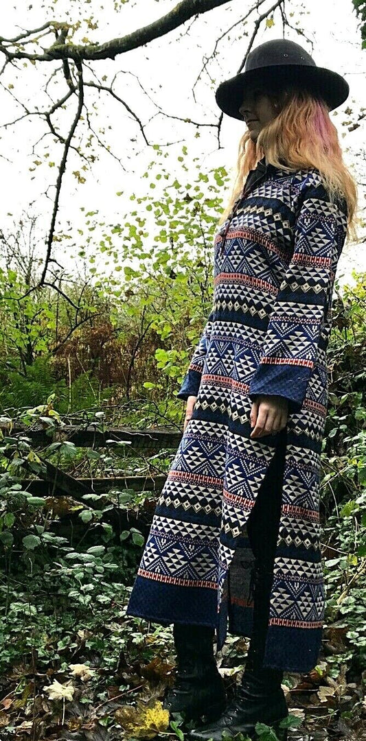 Boho Hippie Ethnic Indian Warm Kurta LONG Blue Dress Tunic UK 12 14 16 L  XL