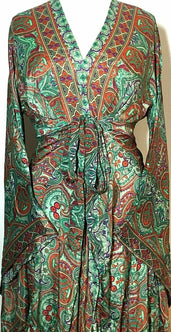 Festival Stall LTD Boho festival Clothing Boho hippie SILK Kimono Cover Up Wrap Long gown robe dress duster coat GREEN RED