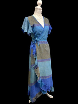 Festival Stall LTD Boho festival Clothing LAPIS BLUE WRAP Dress Boho hippy Festival Cotton Summer Sun Beach UK 8 - 14