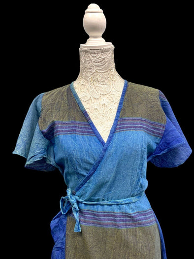 Festival Stall LTD Boho festival Clothing LAPIS BLUE WRAP Dress Boho hippy Festival Cotton Summer Sun Beach UK 8 - 14