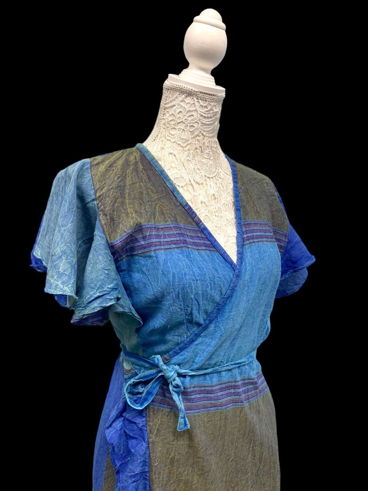 Festival Stall LTD Boho festival Clothing LAPIS BLUE WRAP Dress Boho hippy Festival Cotton Summer Sun Beach UK 8 - 14