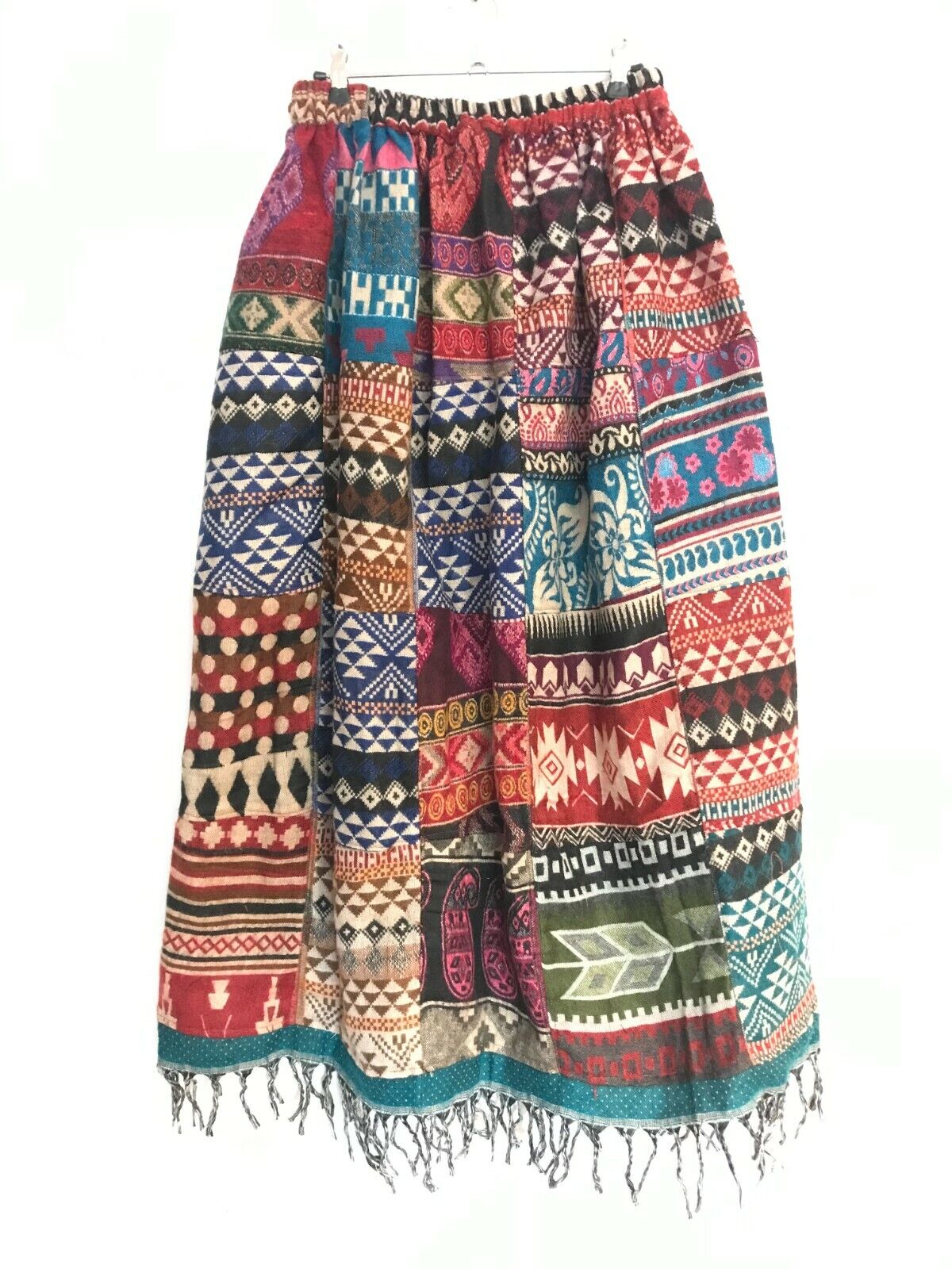 Boho hippie Festival PATCHWORK Skirt Vintage WARM WOOL maxi long 8 10 12 14 16